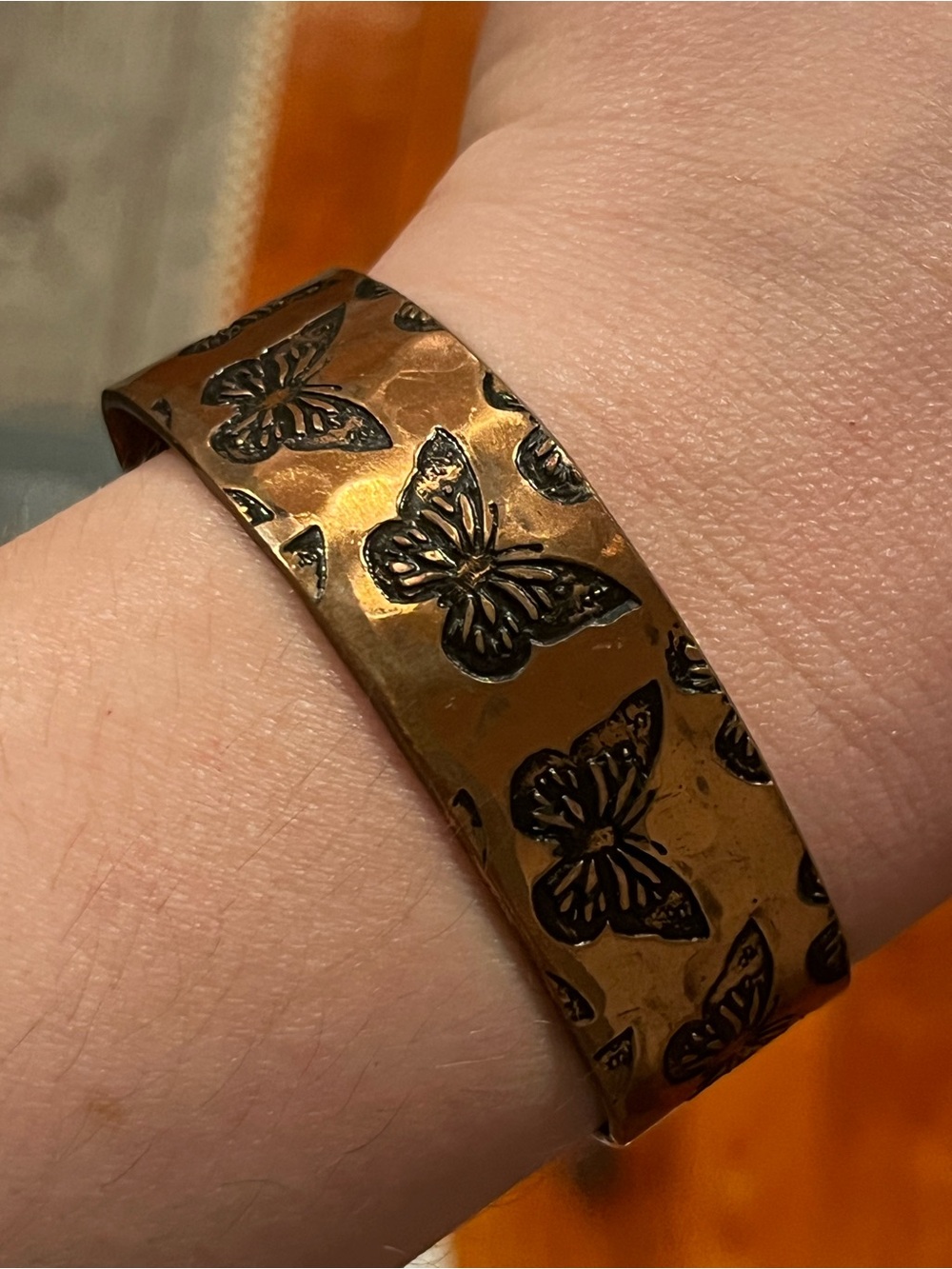 Copper butterfly cuff bracelet